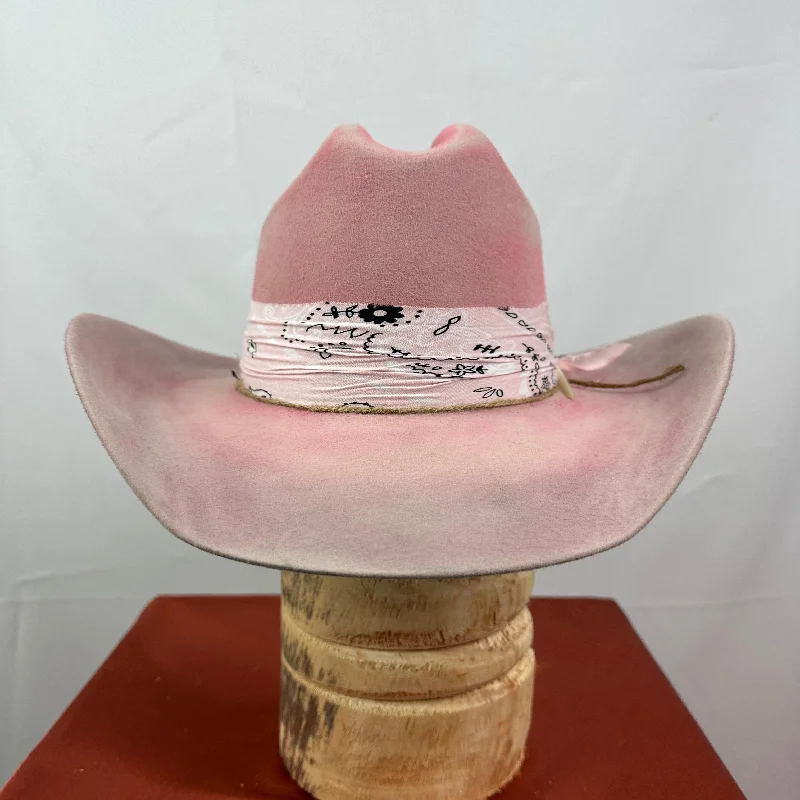 Elegant felt hat with classic shape design -Pink Ombre Western Distressed