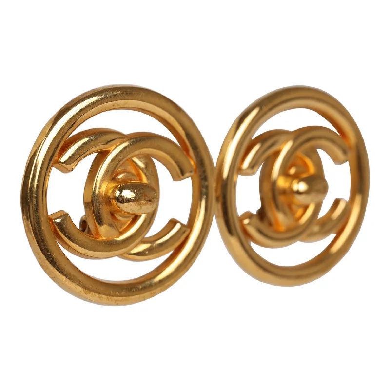 Hypoallergenic Drop Earrings for Sensitive -Chanel Vintage CC Circle Turnlock Earrings Gold Metal