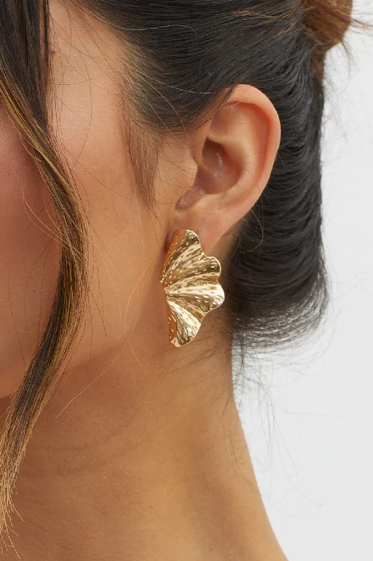 Long Drop Earrings for Dramatic -Olga Fan-shaped Leaf Earrings Gold