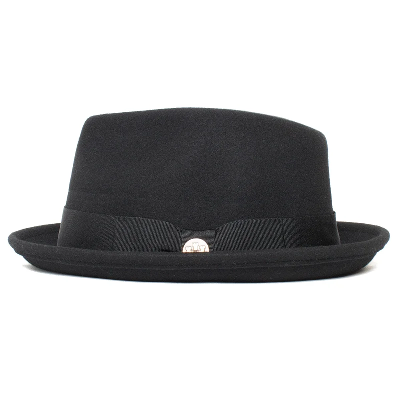 Durable felt hat with reinforced brim strength -Classic Pork Pie Fedora Hat-Black