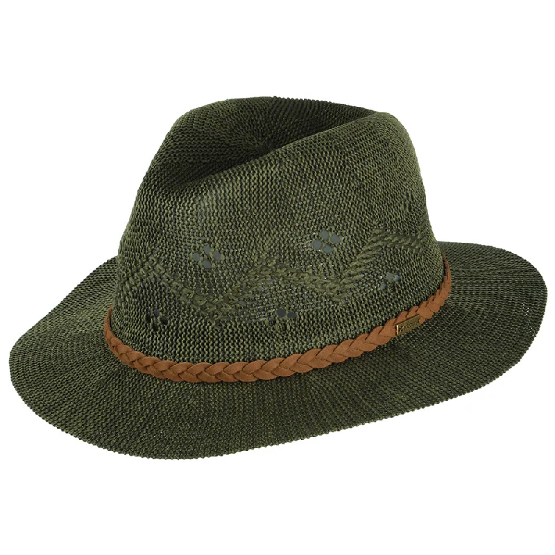 Handmade felt hat with rustic wool charm -Barbour Hats Flowerdale Crochet Fedora Hat - Olive