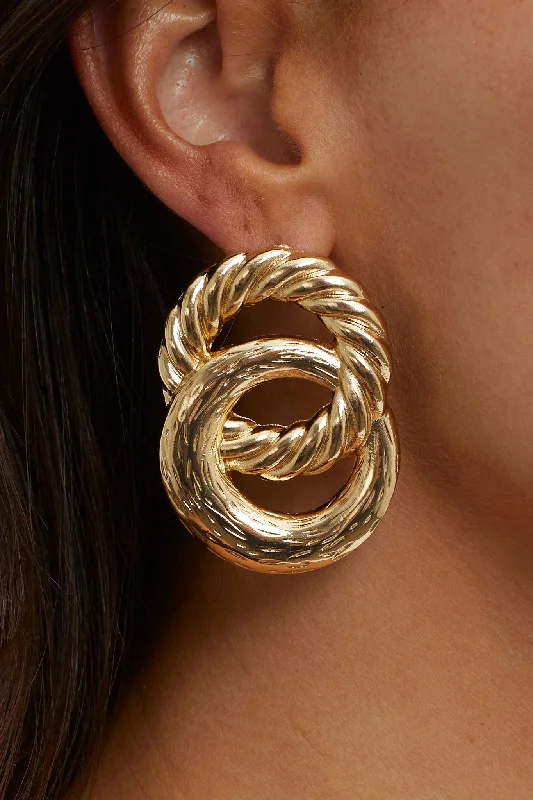 Drop Earrings for Casual Outfit -Myrah Large Double Circle Earrings Gold