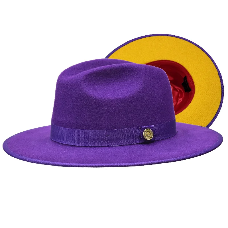 Classic wool felt hat for enduring style -Monarch Gold Bottom Wide Brim Wool Fedora-Purple / Gold