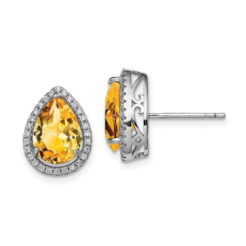 Gothic Drop Earrings with Dark Tone -Curata 925 Sterling Silver Polished Citrine and CZ Cubic Zirconia Post Earrings - 14x11mm Wide