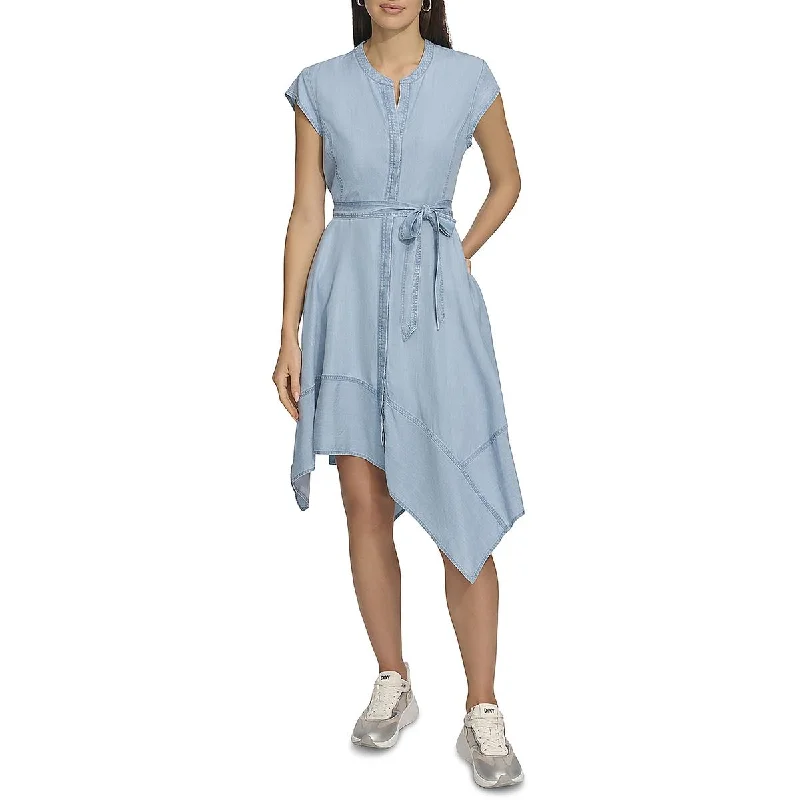 Printed Dresses with Patterns -DKNY Womens Denim Asymmetric Shirtdress