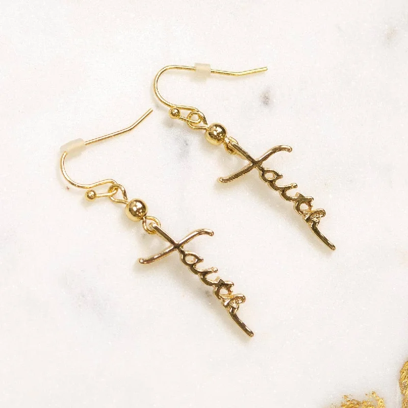 Drop Earrings for Evening Gown -Always Have Faith Earrings   Gold   1.5"