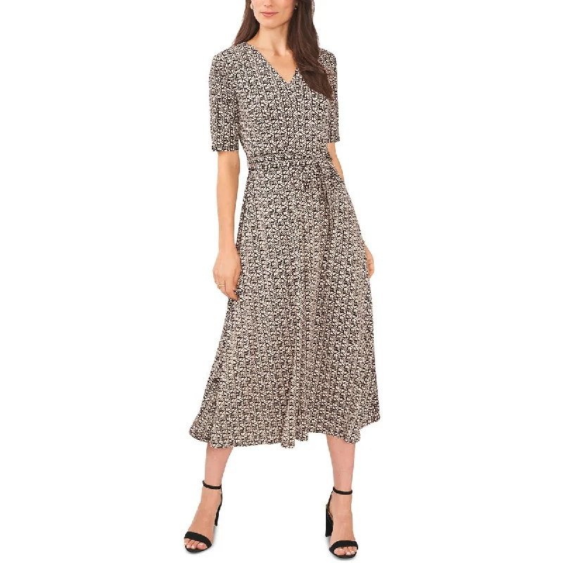 Nylon Dresses for Stretchable -MSK Womens Printed Mid Calf Midi Dress