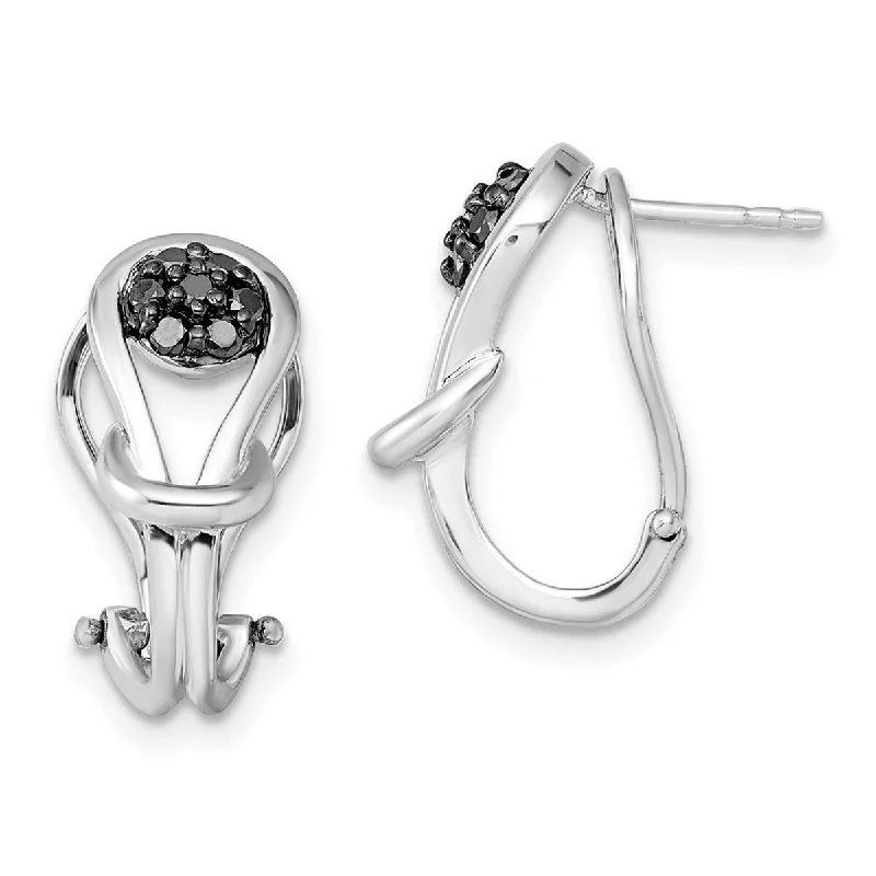 Hypoallergenic Drop Earrings for Sensitive -Curata 925 Sterling Silver Polished Prong set Omega back Black and White Diamond Love Knot Post Earrings - 18x10mm Wide