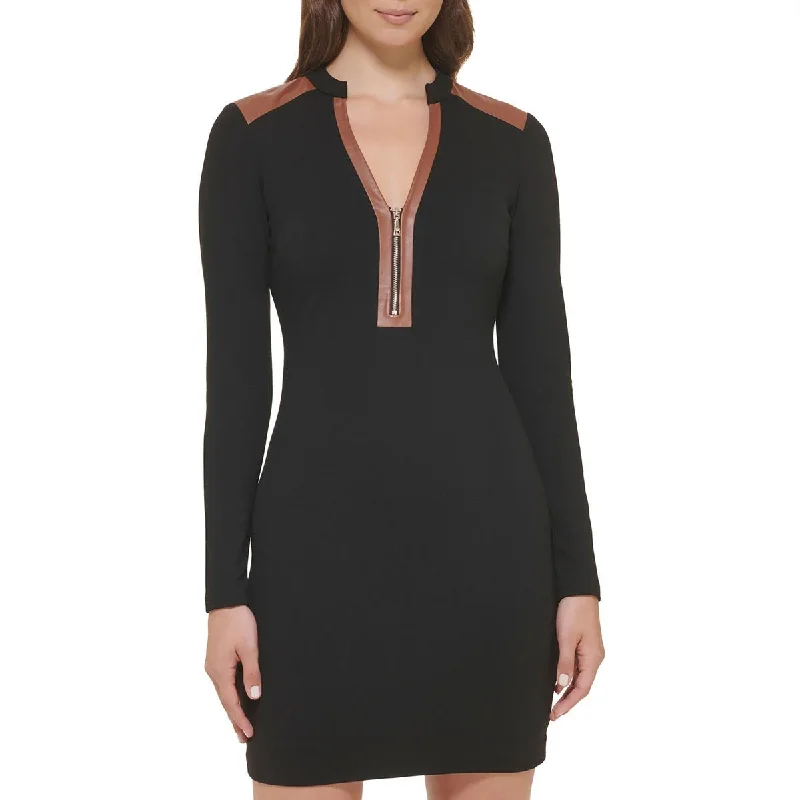 Contemporary Dresses for Fashion -Guess Womens Ponte Faux Leather Trim Sheath Dress