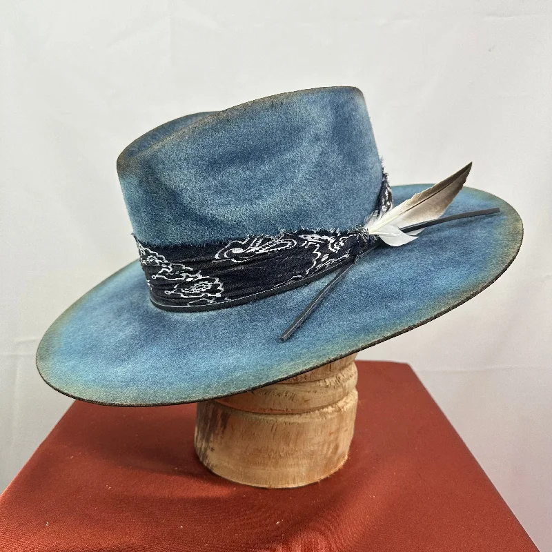 Elegant felt hat for formal evening events -Distressed Fedora Road Warrior Denim Blue