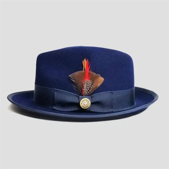 Elegant felt hat with classic shape design -Sophisticate's Signature-Fedora Navy Blue