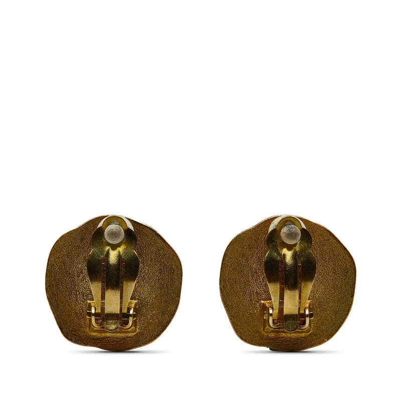 Indian Drop Earrings with Intricacy -Chanel Vintage Coco Mark Earrings Gold Plated Women's