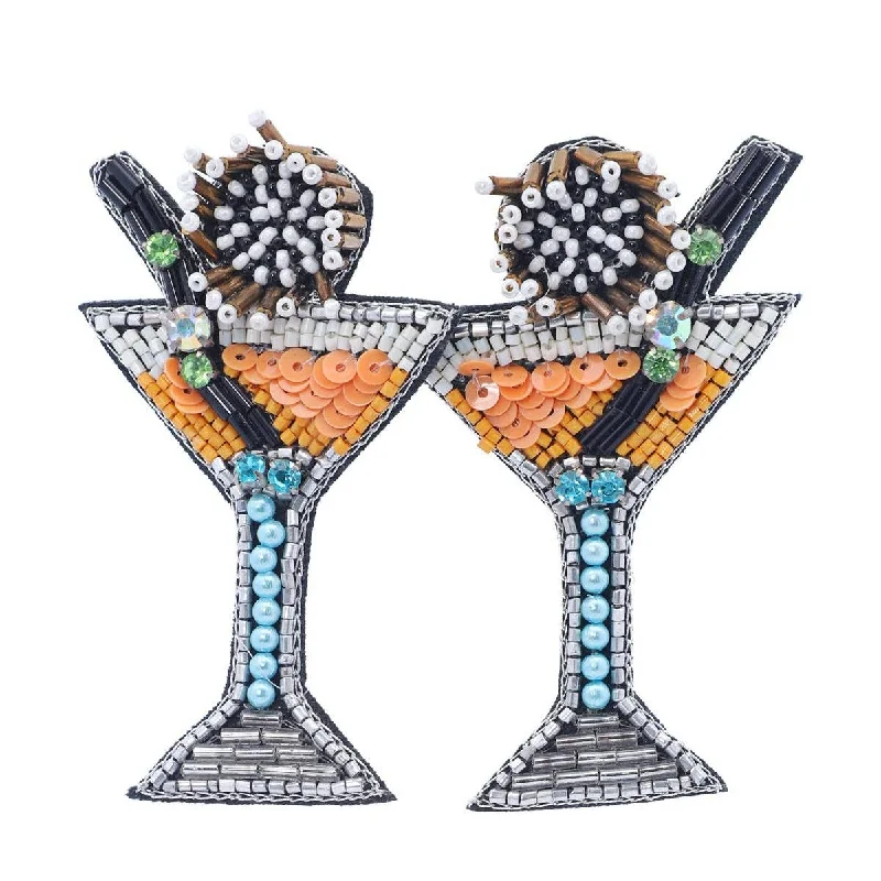 Drop Earrings for Casual Outfit -Cocktail Glass w/ Bead Drop Earrings: TANGERIN