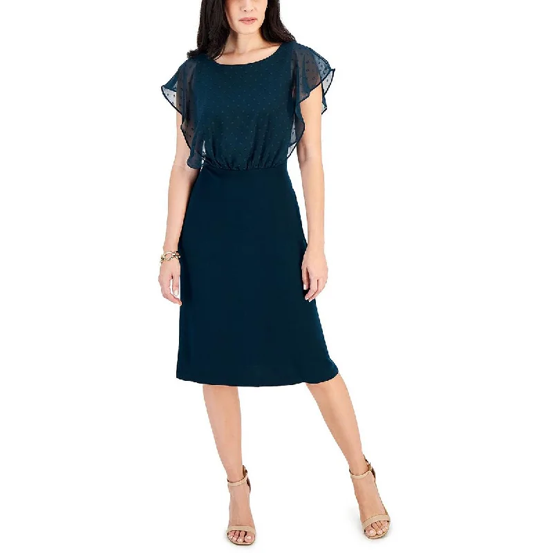 Minimalist Dresses for Simplicity -Connected Apparel Womens Petites Below Knee Flutter Sleeve Midi Dress