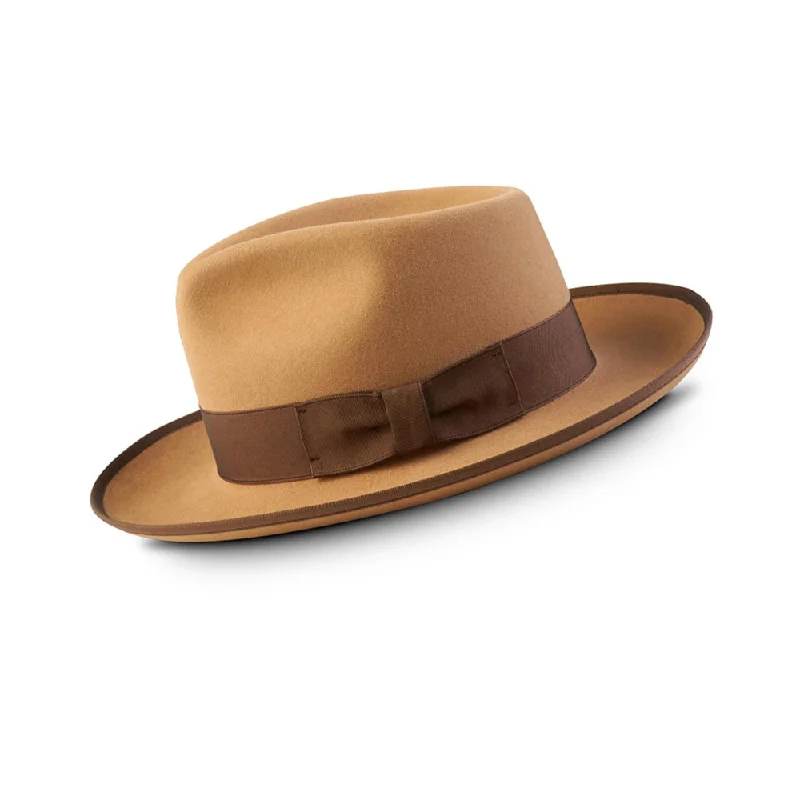 Handcrafted felt hat with eco-friendly materials -Reverie Radiance Fedora-Camel