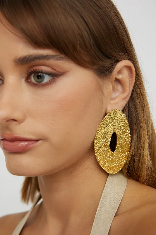 Drop Earrings for Festival Style -Eldorado Textured Disc Earrings Gold