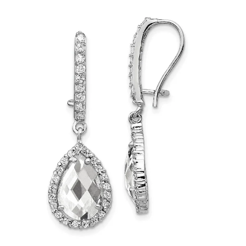 Drop Earrings for Anniversary -Curata 925 Sterling Silver 34x12mm Pear-shape Checker cut CZ Cubic Zirconia Frenchwire Earrings