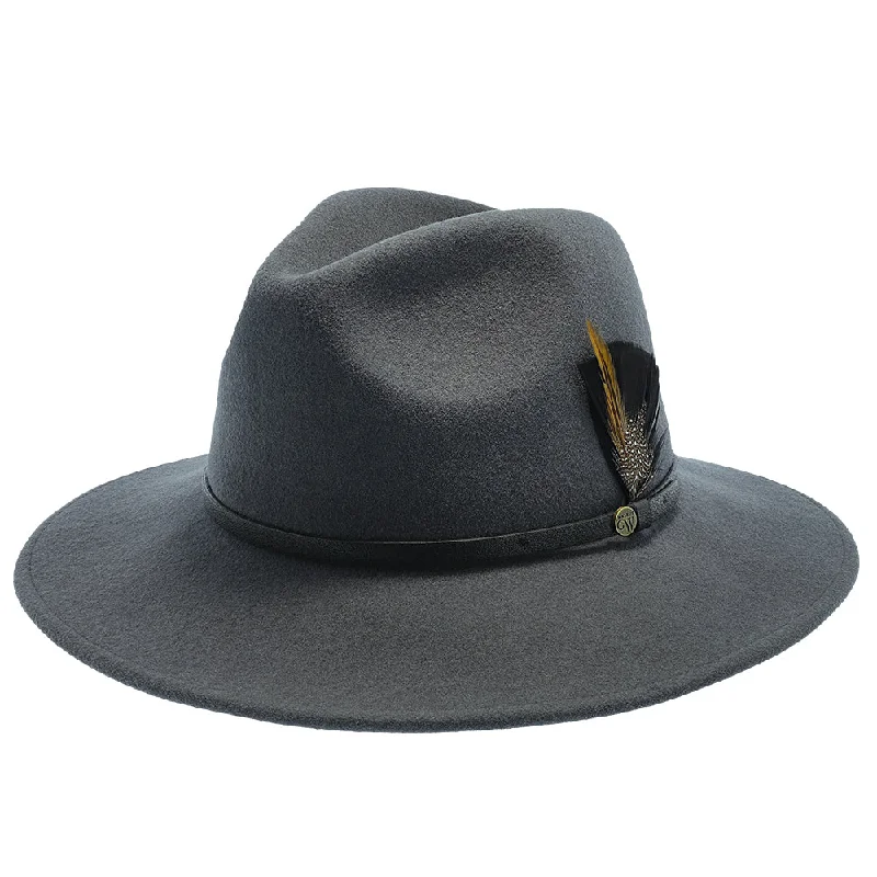 Elegant felt hat with delicate feather trim -Wallace - Walrus Hats Wool Fedora Hat