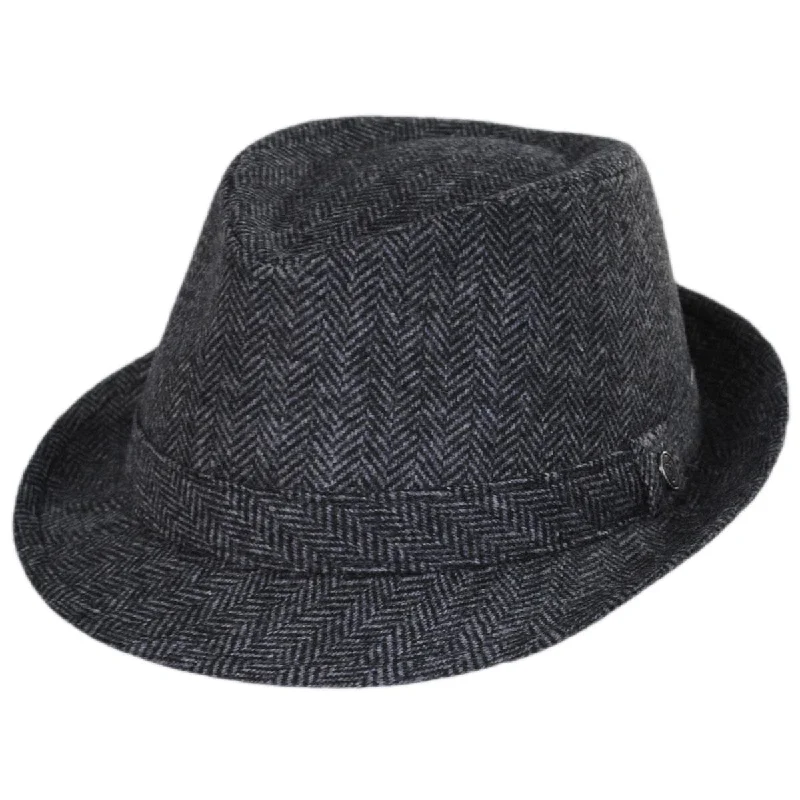 Soft felt hat for gentle head comfort -Wholesale Herringbone Wool Trilby Fedora Hat B2B Pre-Pack