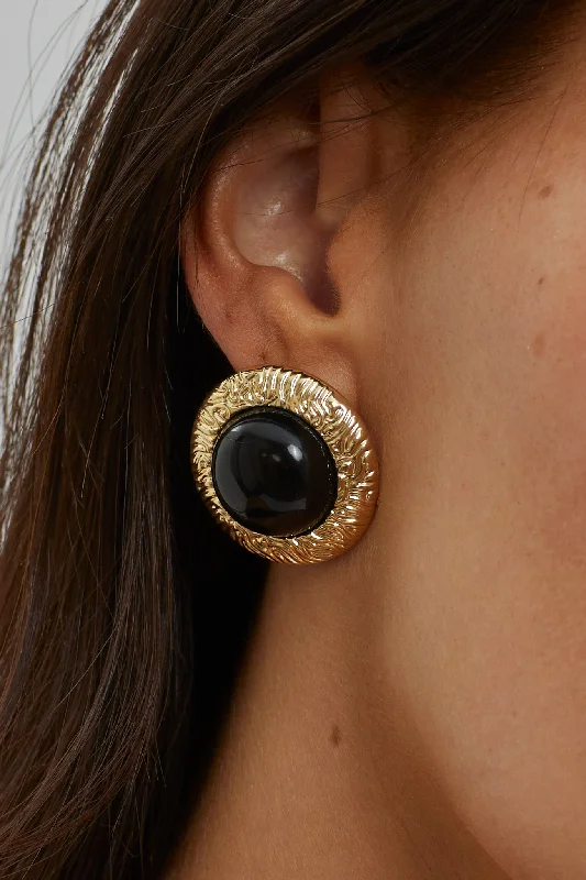 Round Drop Earrings for Classic -Misty Gold Dome Earrings Black