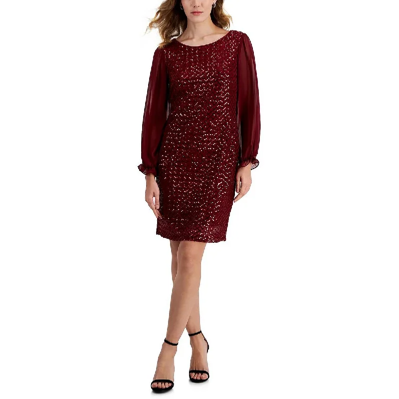 Lace Dresses for Delicate -Connected Apparel Womens Petites Knee-Length Sequined Sheath Dress