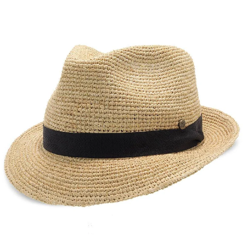 Vintage felt hat with classic fedora shape -Cast Away - Walrus Hats Crocheted Raffia Straw Fedora Hat w/ Band