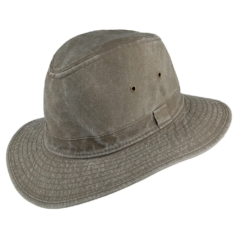 Durable felt hat with sturdy wool build -Dorfman Pacific Hats Rondavel Cotton Safari Fedora Hat - Olive