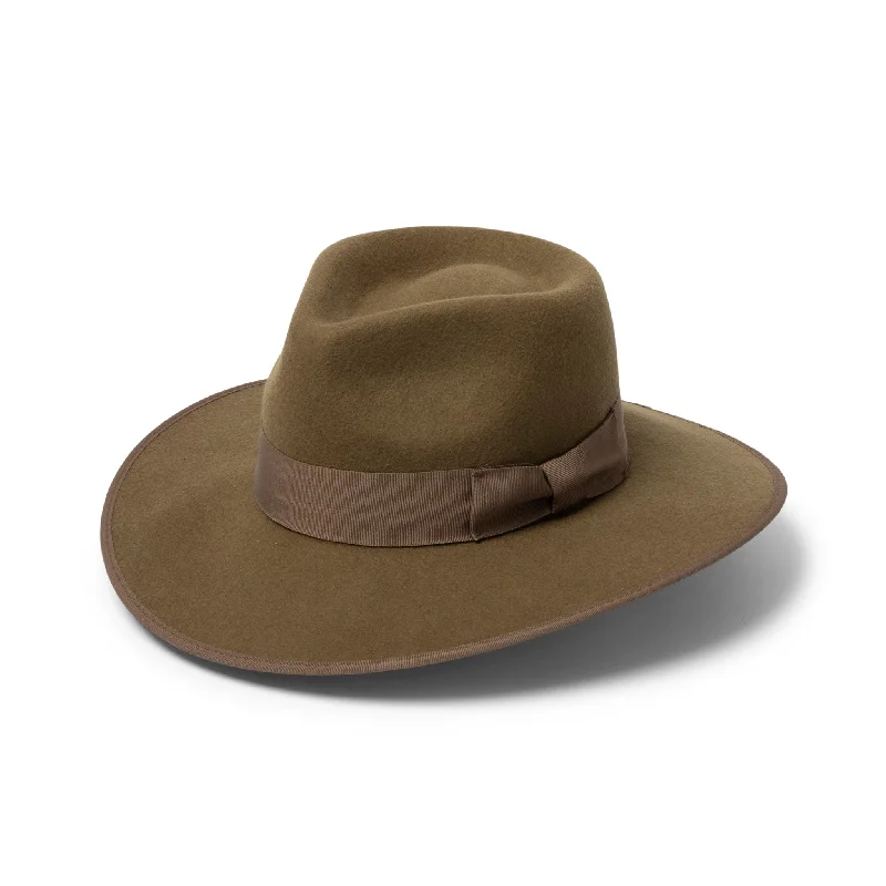 Warm felt hat for frosty winter mornings -Hallie Felt Fedora Hat - Khaki