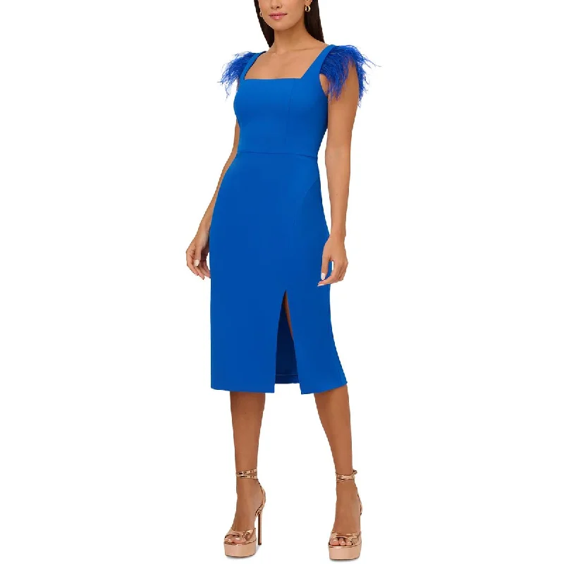 Cotton Dresses for Comfort -Aidan by Aidan Mattox Womens Ostrich Feather Knee-Length Sheath Dress