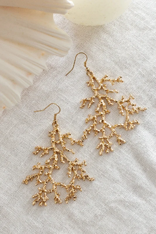 Beaded Drop Earrings for Party -Orli Coral Design Earrings Gold