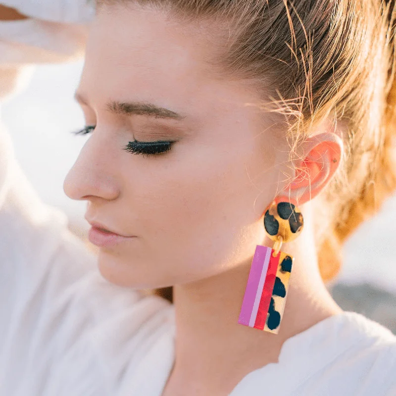 Drop Earrings for Engagement Party -Pink Tortoise Cabana Earrings