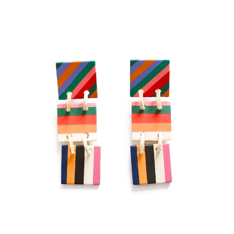 Beaded Drop Earrings for Party -Colorful Stripe Ahoy Earrings