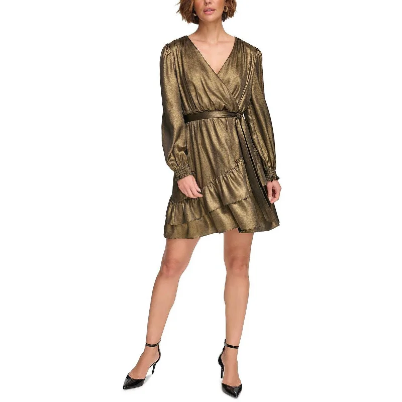 Cocktail Dresses for Party Time -DKNY Womens DKNY  Metallic Midi Cocktail And Party Dress