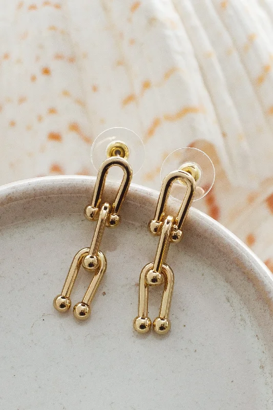 Waterproof Drop Earrings for Outdoor -Eternity Horseshoe Link Earrings Gold