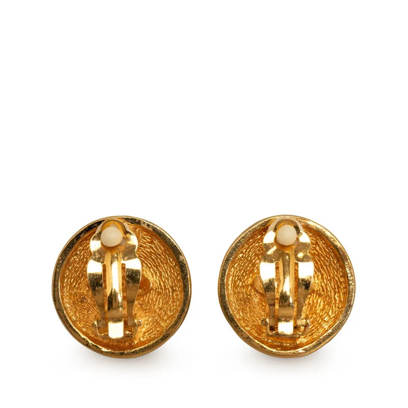 Drop Earrings with Floral Motifs -Chanel Vintage Matlasse Round Clip On Earrings Gold Plated Women's