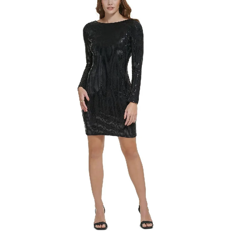 Polyester Dresses for Durable -Calvin Klein Womens Petites Sequined Cowl Back Cocktail And Party Dress