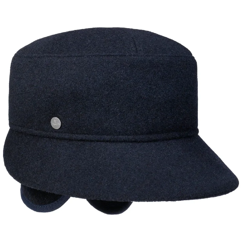 Rugged felt hat with weather-resistant finish -Wool Bonnet with Ear Flaps by Lierys