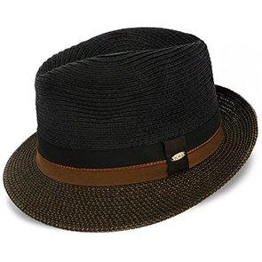 Elegant felt hat with delicate feather trim -The City - Scala Black Paper Braid Fedora Hat