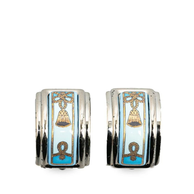 Pearl Drop Earrings for Elegance -Hermes blue  Metal Clip Earrings (Pre-Owned)