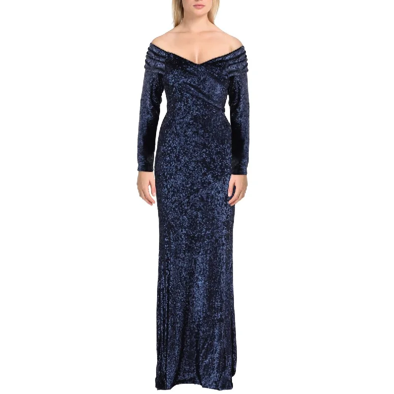 Long-sleeved Dresses for Coverage -Donna Karan Womens Sequined Off-The-Shoulder Evening Dress