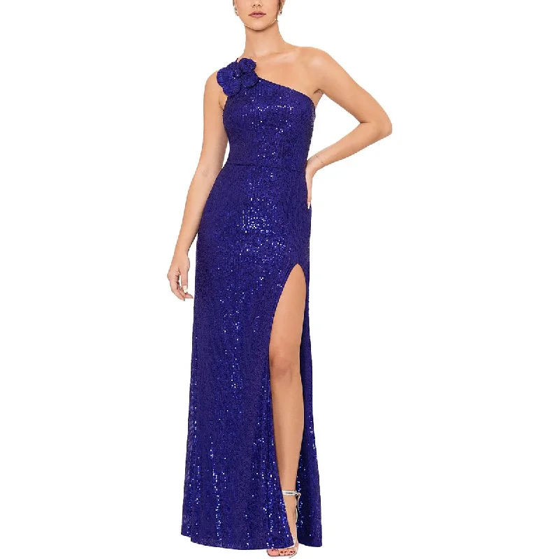 Short-sleeved Dresses for Summer -Blondie Nites Womens Juniors One Shoulder Sequined Evening Dress