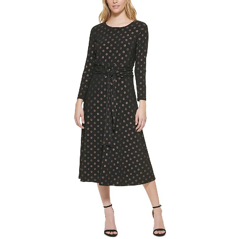 Maxi Dresses for Elegant Style -Tommy Hilfiger Womens Plus Metallic Belted Midi Dress