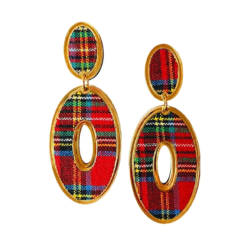 Ethnic Drop Earrings with Tribal Design -Piper Tartan Holiday Earrings