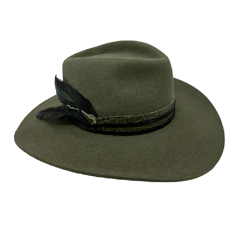 Lightweight wool felt hat for summer wear -Olive Fedora