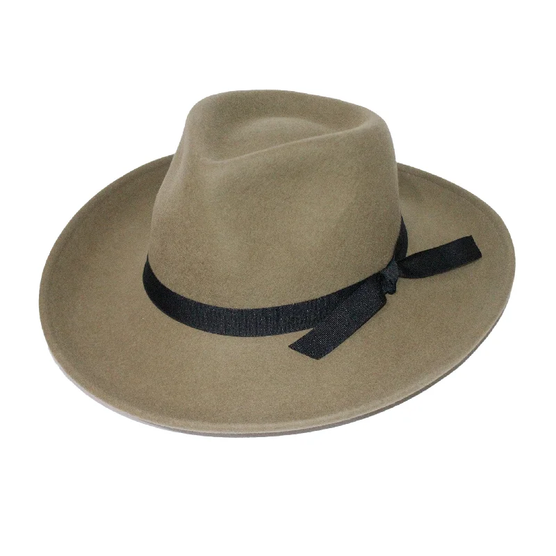 Rugged felt hat for tough trail adventures -Cora Felt Fedora Hat - Khaki