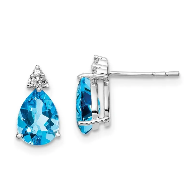 Heavy Duty Drop Earrings for Durability -Curata 925 Sterling Silver Polished Diamond and Light Swiss Blue Topaz Post Earrings - 11x6mm Wide