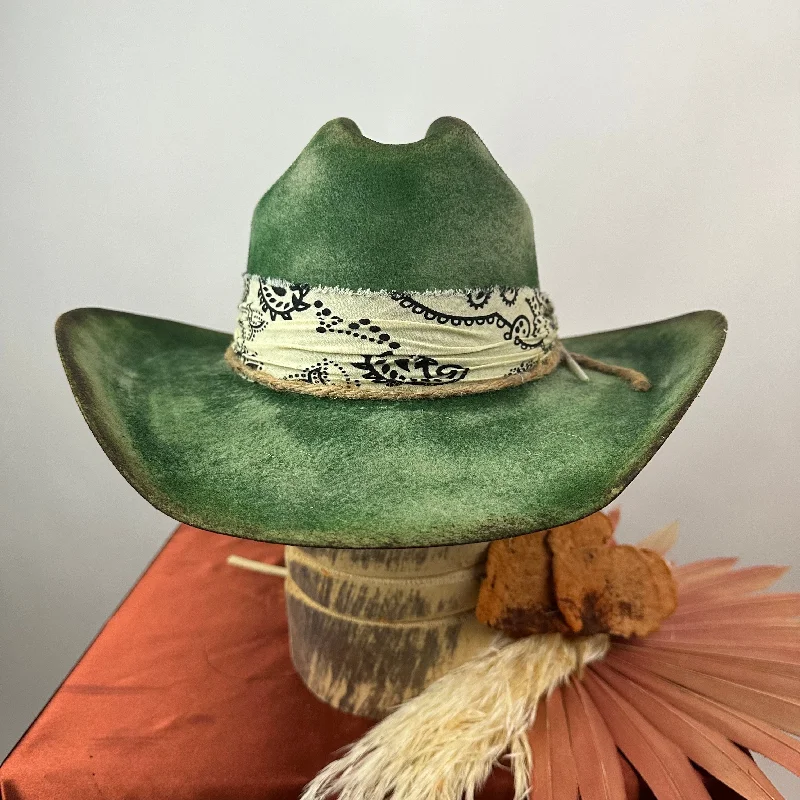 Soft wool felt hat for sensitive scalps -Green Distressed western