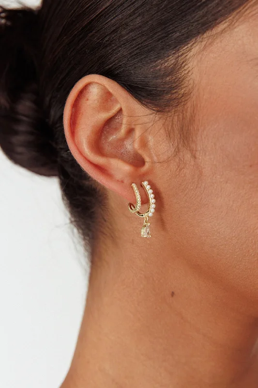 Push Back Drop Earrings for Convenience -Dawn Double Pierce Illusion Earrings Gold