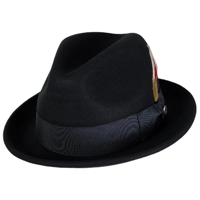 Luxury felt hat with elegant wool finish -Wholesale Blues Crushable Wool Felt Trilby Fedora Hat B2B Pre-Pack