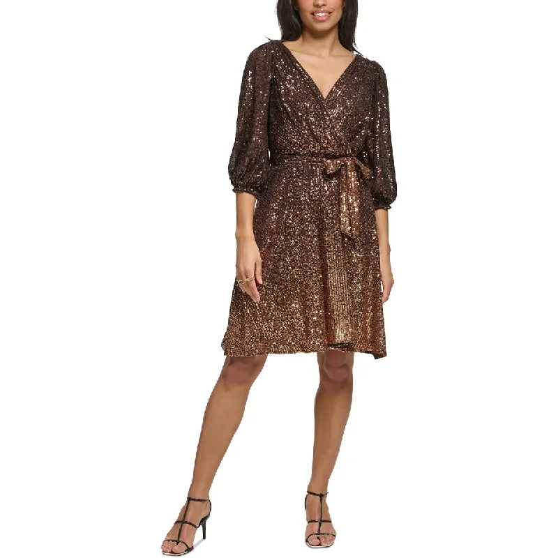 Birthday Dresses for Celebration -DKNY Womens Petites   Sequined  Wrap Dress